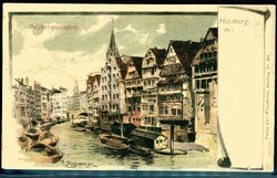 Mehrfarbige Aquarell-Karte, Hamburg-Deichstraßenfleth, ungebraucht, ...