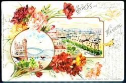 Mehrfarbige Karte, Gruß aus Hamburg, Elbbrücken/Hafen, echt ...