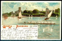 'Gruß aus..'-Litho-Karte, Hamburg-Uhlenhorster Fährhaus, echt ...