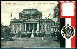 s/w.-Karte, Wiesbaden, Königl. Theater und Schiller-Denkmal, ...