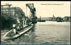 Kruppsche Werft mit Unterseeboot 'U7', aus Kiel im August 1913 ...