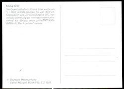 Ihrer, Emma: Maximumkarte der Führerin der Arbeiterbewegung 1989, ...