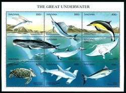 1999, Meerestiere-Kleinbogen-Paar, Haie, sharks, Wale, whales.