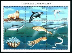 1999, Meerestiere-Kleinbogen-Paar, Haie, sharks, Wale, whales.