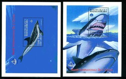 1999, Hai/Delfin-Blockpaar, dolphin, shark.