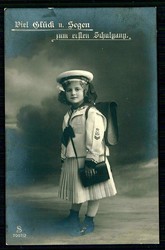 Nationale Kinder-Grußkarte aus der Zeit des I. WK: hier Schulanfang. ...