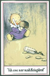 Nationale Kinder-Grußkarte aus der Zeit des I. WK: hier 'Kriegsbrot' ...