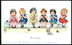 Nationale Kinder-Grußkarte aus der Zeit des I. WK: hier 'Strickende ...