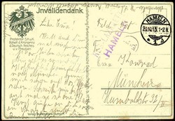I. WK, Wohlfahrts/Spendenkarte: 'Rein-Ertag zu gunsten der Invaliden ...