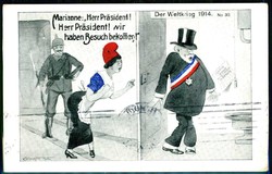 Deutsche Propaganda gegen Frankreich I. WK: mehrfarbige Satire-Karte ...