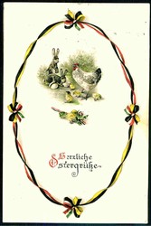Oster-Grußkarte aus dem I. WK: mehrfarbige Grußkarte, gelaufen ...