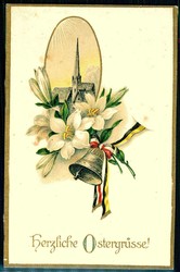 Oster-Grußkarte aus dem I. WK: mehrfarbige Prägedruck-Grußkarte, ...