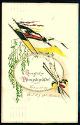 Pfingst-Grußkarte aus dem I. WK: mehrfarbige Grußkarte als Feldpost ...