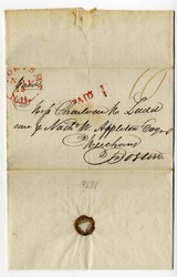 1830, Portsmouth N. H. to Boston MA EL bank letter, CD red paid red ...