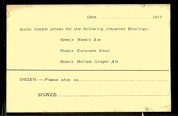 1913, printed form commercial stationery Ross & Brother Beer Company ...