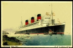 1936, coloured postcard R.M.S. Queen Mary, maiden voyage, ...