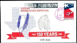 1986, illustrated event cover Texas Sesquicentennial Indian Pow Wow.