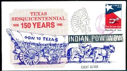 1986, illustrated event cover Texas Sesquicentennial Indian Pow Wow.