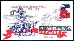 1986, illustrated event cover Texas Sesquicentennial Indian Pow Wow.