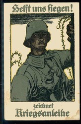 Kriegsanleihe 1917, mehrfarbige Propagandakarte mit Marke und Stpl. ...