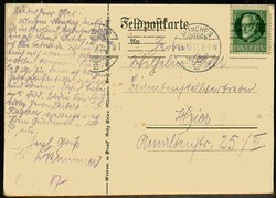 Kriegsanleihe 1917, mehrfarbige Propagandakarte mit Marke und Stpl. ...