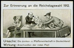 Hohn- und Spottkarte zur Reichstagswahl 1912 gegen die Junker- und ...