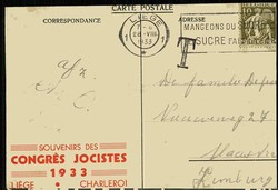 Belgien: Congres Jocistes, Ereignis-Karte, gelaufen 1933, leicht ...