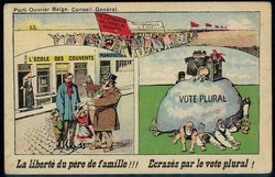 Belgien: politische Satrie-Karte, gelaufen 1911, Marke abgefallen, kl ...