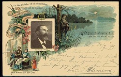 Farblitho-Karte zur Erinnerung an Heinrich Pfeil, mit romantischer ...