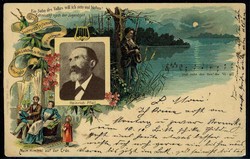 Farblitho-Karte zur Erinnerung an Heinrich Pfeil, mit romantischer ...