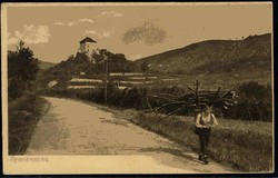 Fotokarte aus Reichenberg, hier Kind mit gesammeltem Holz, um 1925, ...