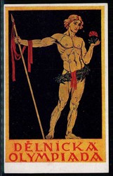 Dekorative Propagandakarte zur I. Arbeiter-Olympiade Prag 1921, rs. ...