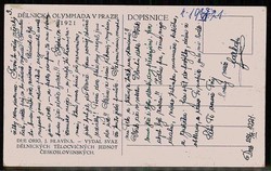 Dekorative Propagandakarte zur I. Arbeiter-Olympiade Prag 1921, rs. ...