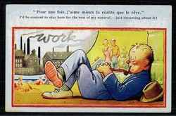Humorkarte mit Faulenzer vor einer Fabrik, um 1910, ungebraucht, gute ...