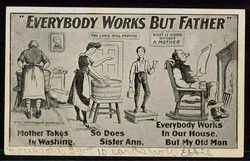 Humorkarte über die Rollenverteilung im Haushalt, um 1900, ...