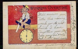 Humorkarte über die Arbeitszeit, gelaufen 1906, gute Erhaltung.