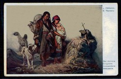 Gemälde-Karte von J. Cermak 'Auswanderer', um 1900, ungebraucht, ...