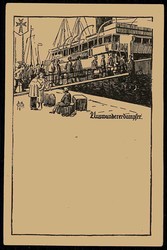 Spendenkarte um 1900, mit Thematik 'Auswandererdampfer', ungebraucht, ...