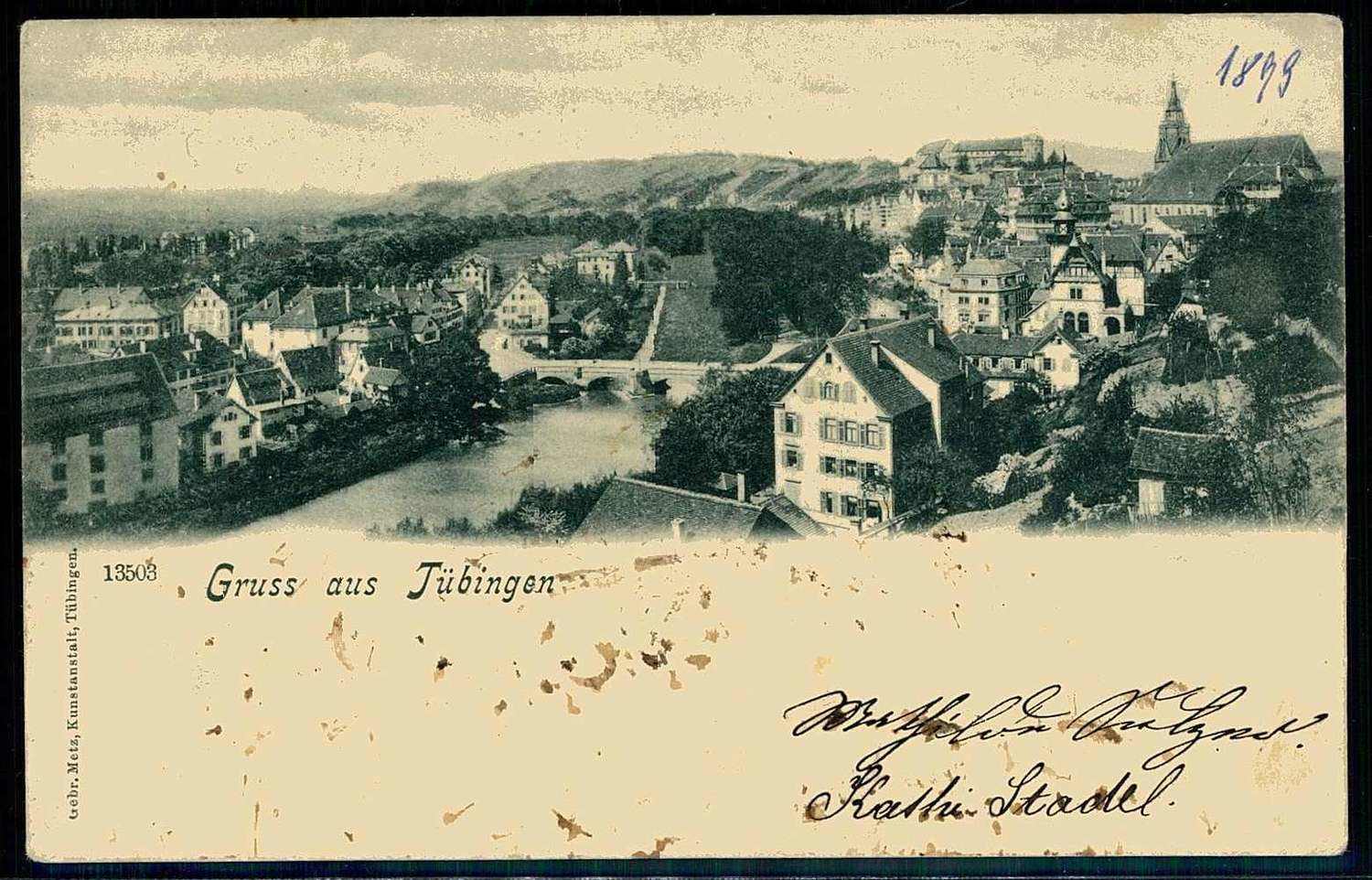 S/w.-Karte 'Gruß aus Tübingen', gelaufen 1899 nach Lindau, gute ...