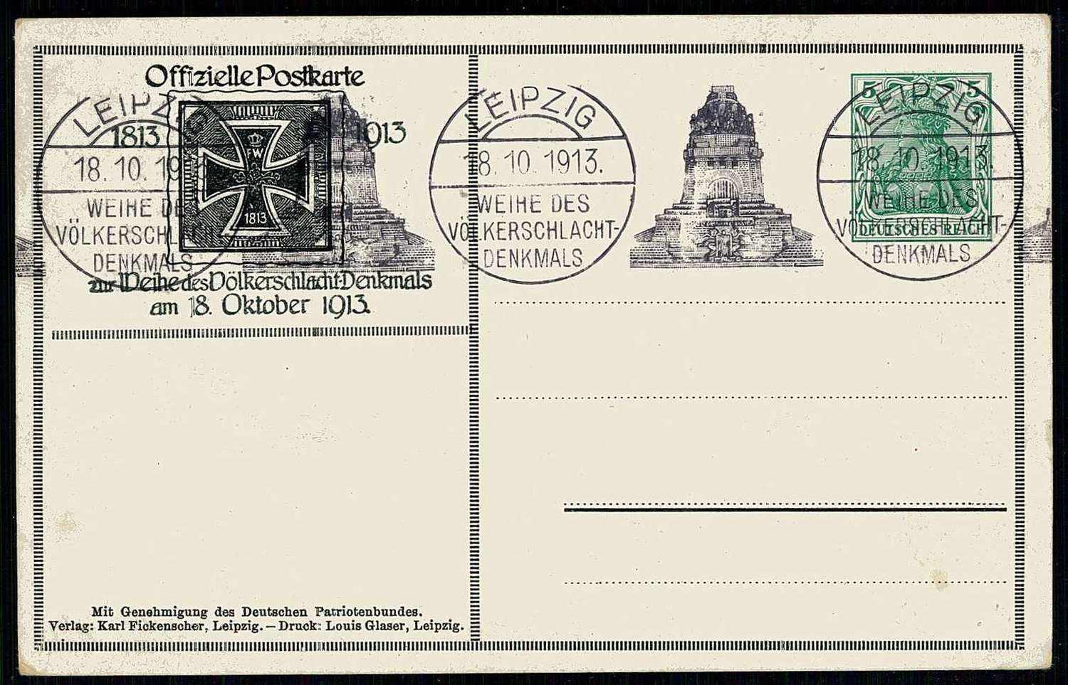 Mehrfarbige Ereigniskarte zur Weihe des Völkerschlachtdenkmals, als ...