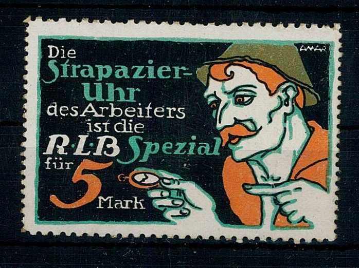 Ca. 1910, Werbevignette für Strapazieruhren für Arbeiter, ...