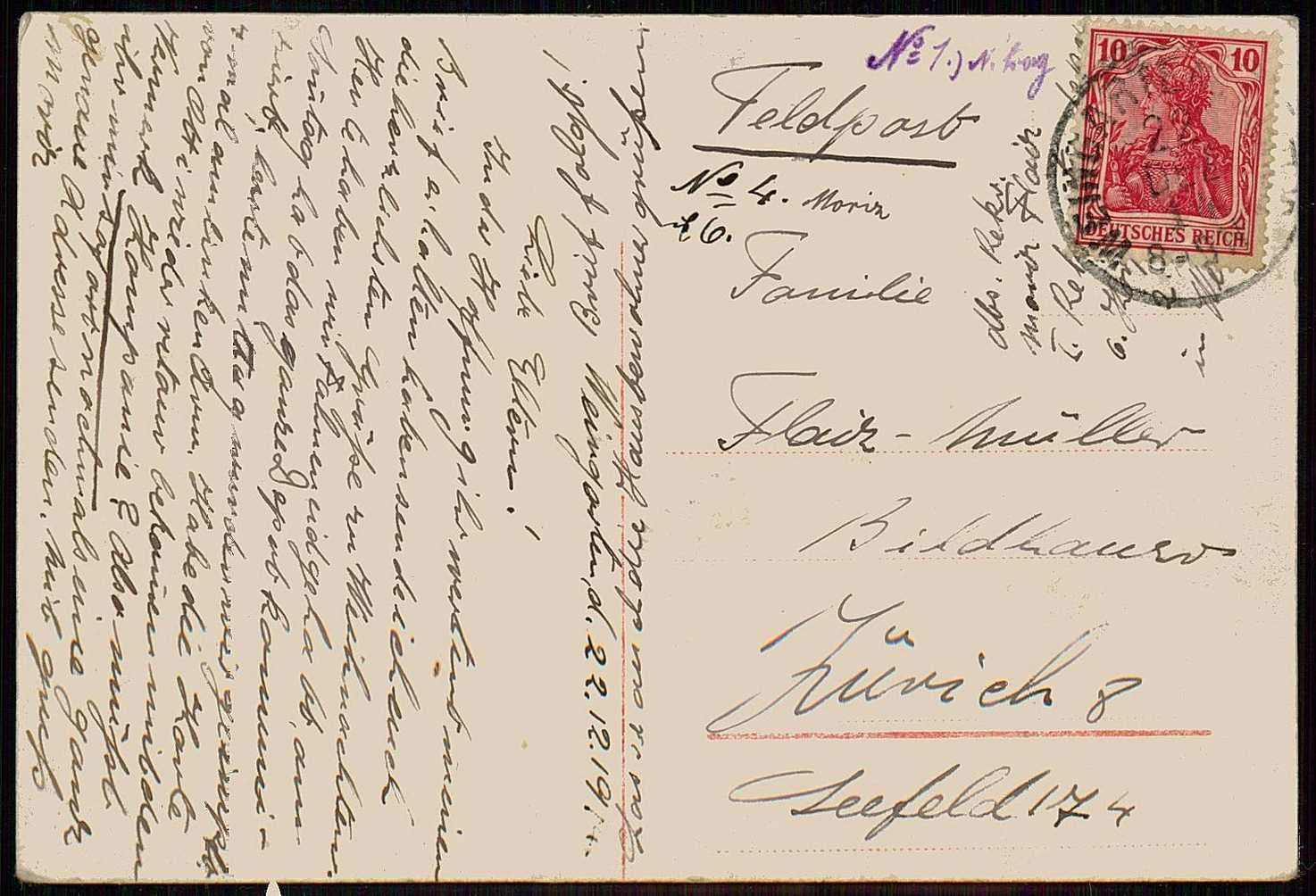 Kriegsweihnachts-Karte aus dem I. WK, gelaufen, gute Erhaltung.