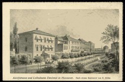 Hannover - Adolfstraße und Leibniz-Denkmal, nach einem Stahlstich ...