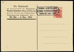 Urania-Ausstellung, Werbekarte zur Postwertzeichen-Ausstellung Wien ...