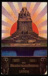 Mehrfarbige Ereigniskarte zur Weihe des Völkerschlachtdenkmals, als ...