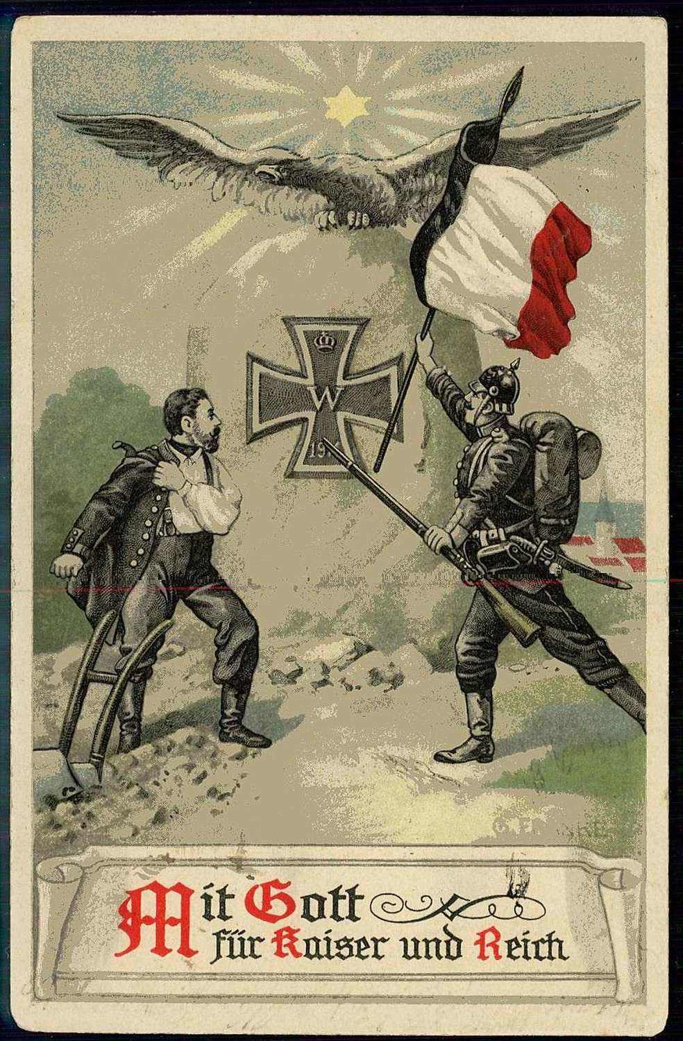 Seltene Propagandakarte aus der Zeit des I. WK, hier 'Mit Gott für ...