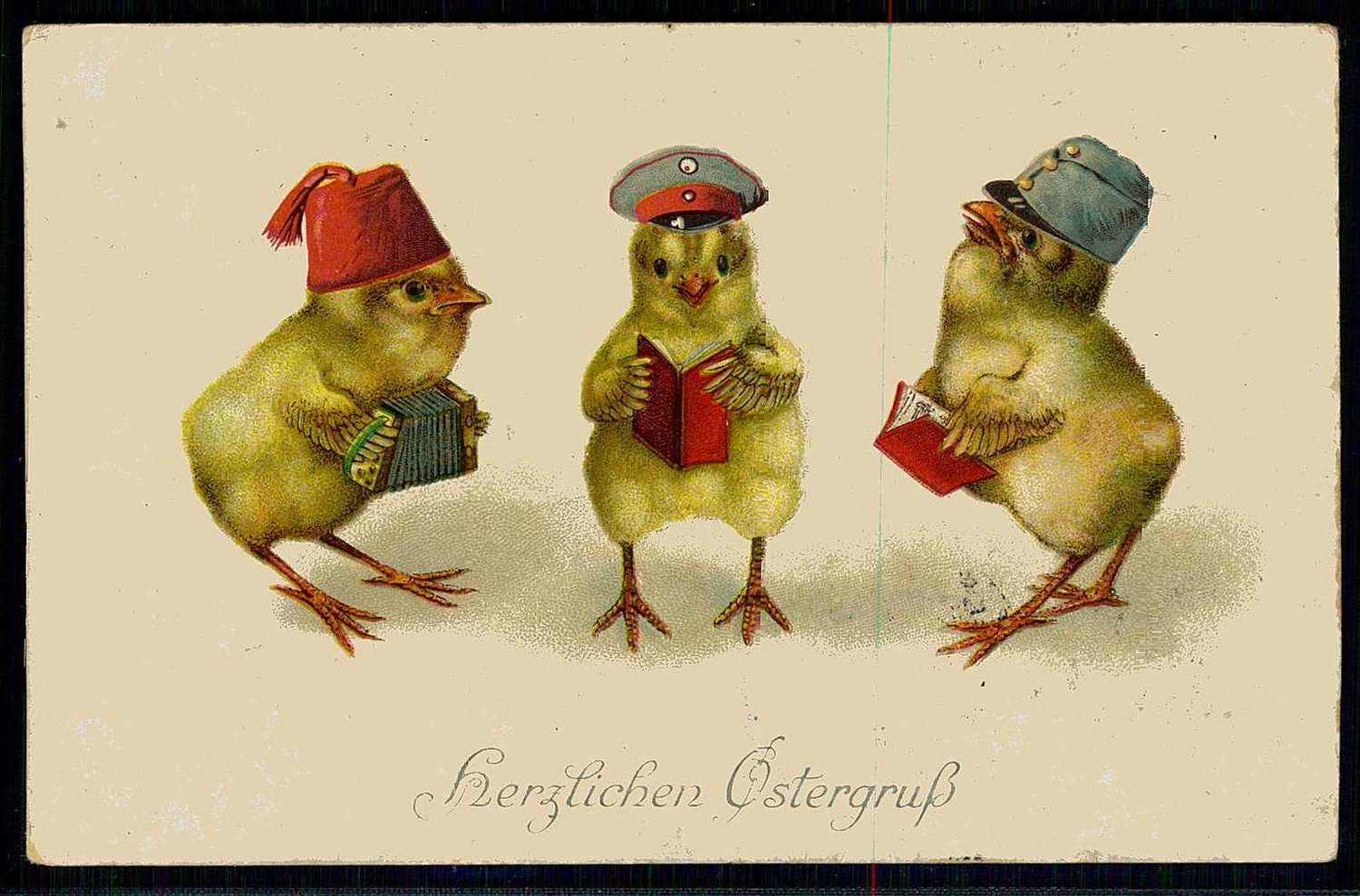 I. WK, patriotische Ostergruß-Karte, gelaufen mit Postzensur, leicht ...