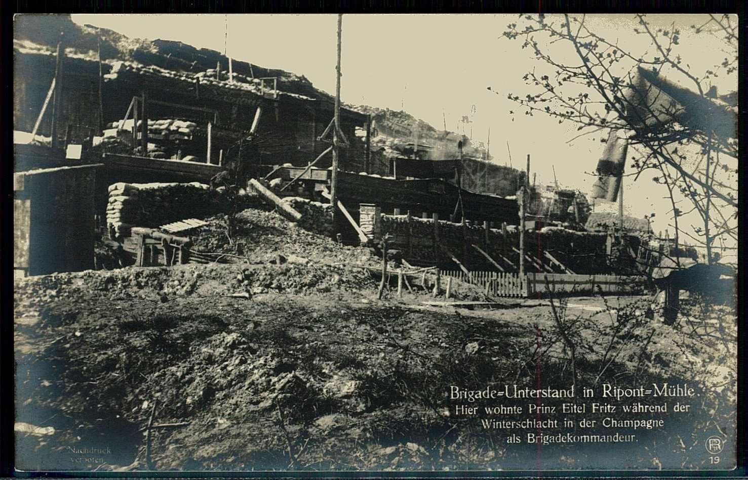 I. WK, Karte von Kriegszerstörungen, hier 'Brigade-Unterstand in ...