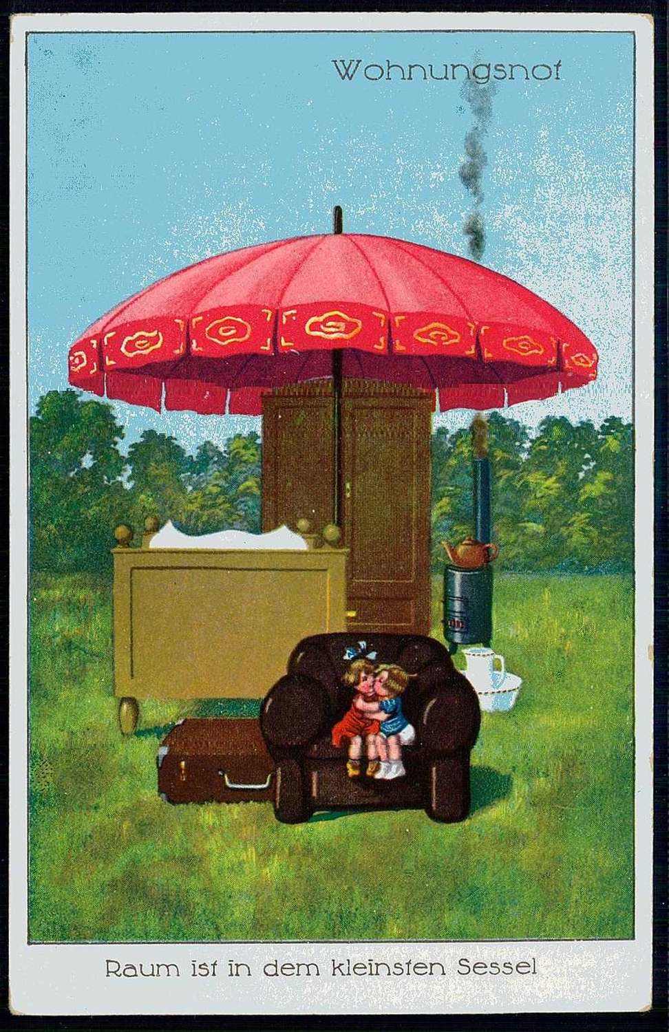 Humorkarte zur Wohnungsnot in der Weimarer Republik, ungebraucht, um ...