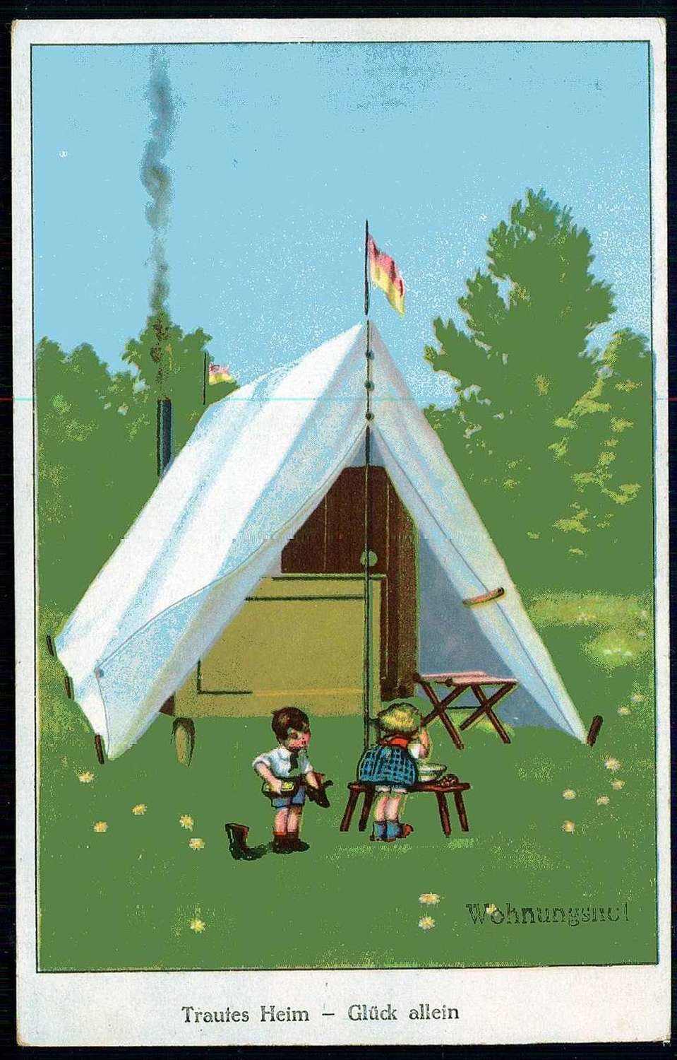 Humorkarte zur Wohnungsnot in der Weimarer Republik, ungebraucht, um ...